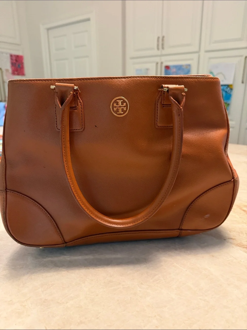 Tory Burch Cognac Leather Double-Handle Tote